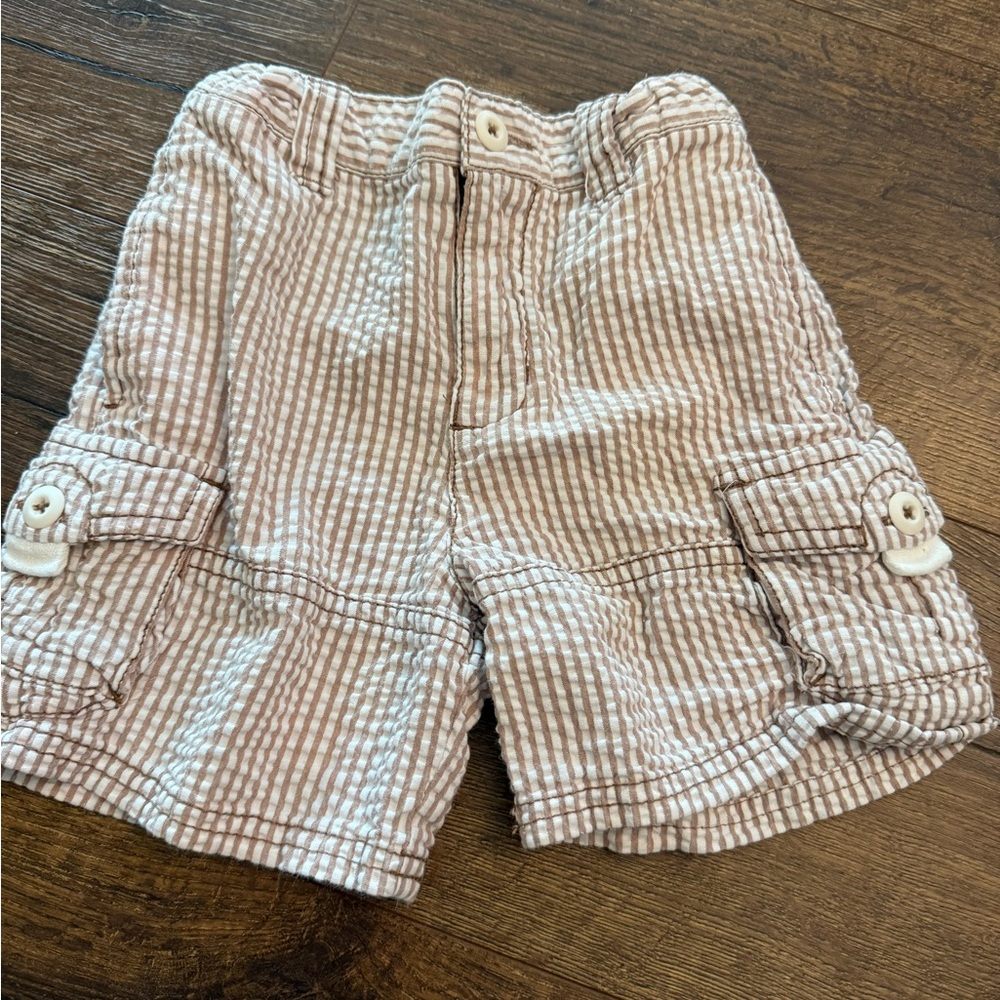 Hartstrings Tan and‎ White Striped Shorts seersucker 2T